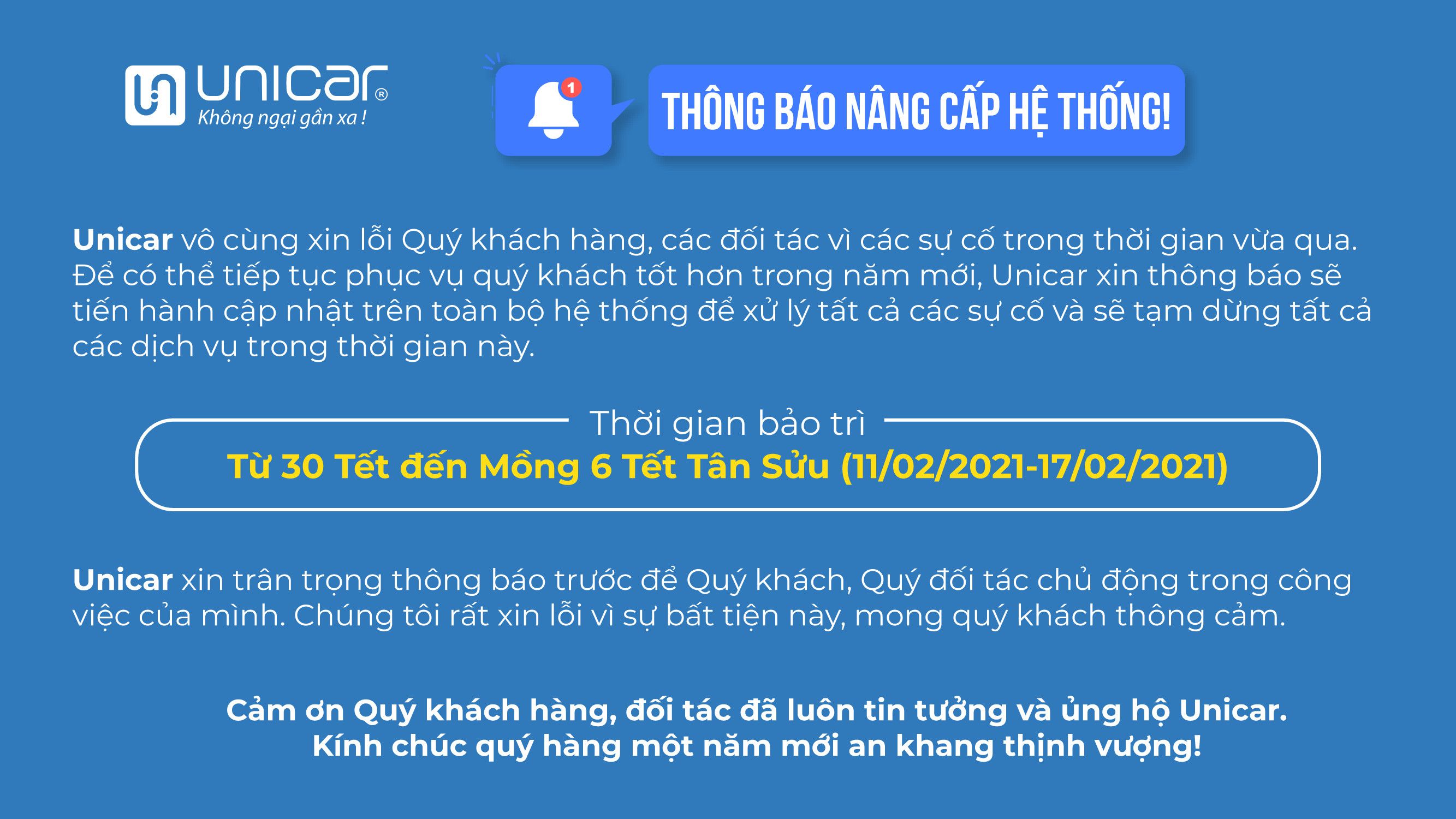 THÔNG BÁO NÂNG CẤP HỆ THỐNG